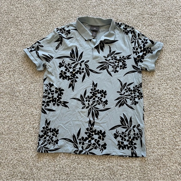 Mens H&M Abstract Floral Blue Polo T-Shirt - Picture 1 of 3